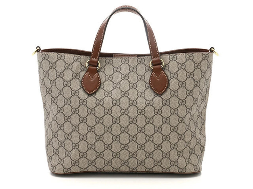 Gucci Tote Bag GG Supreme Canvas Calfskin Beige Cream Brown